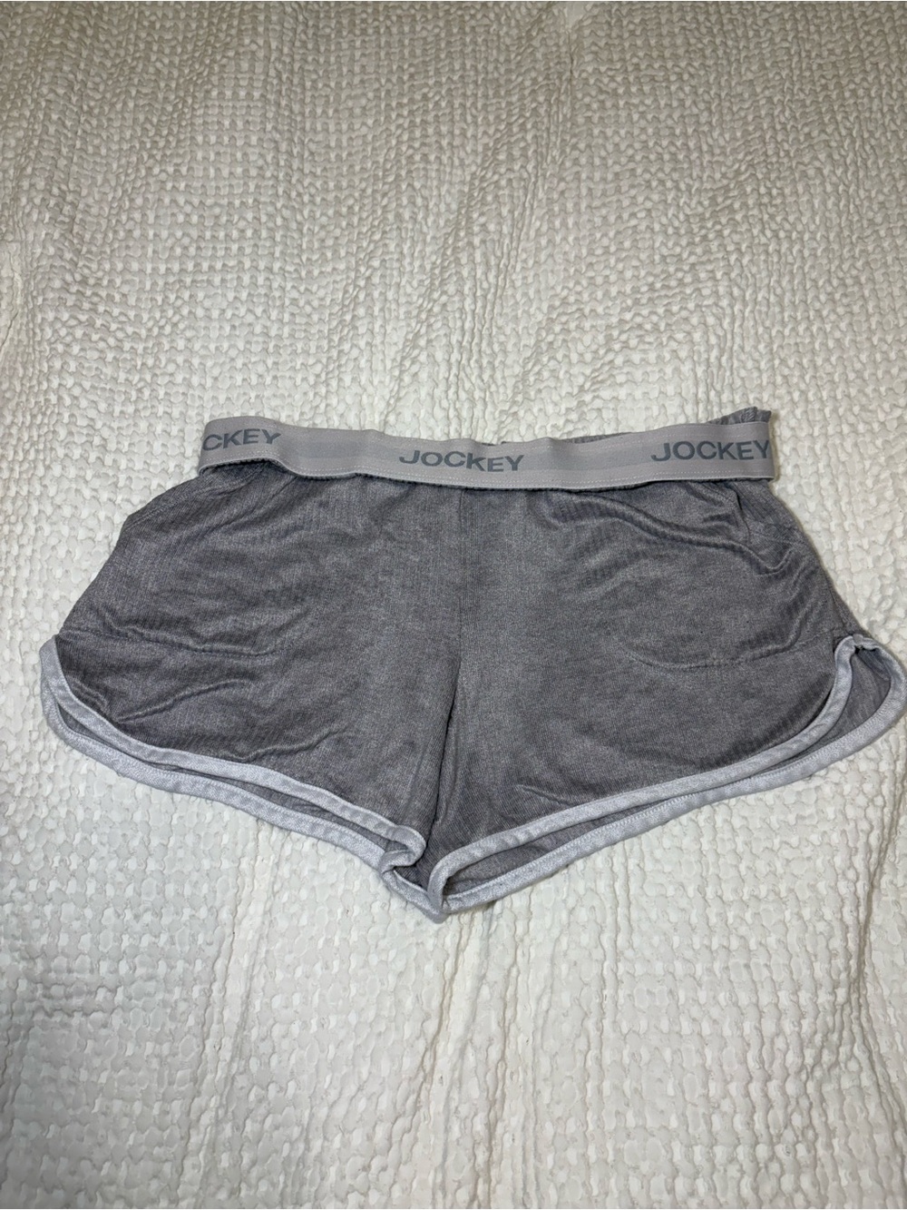 Jockey Women's Gray Athletic Lounge Shorts with Logo Waistband